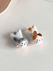 2pcs Ceramic Cat Shaped Chopstick Rest Holder, Cute Ins-Style Kitty Utensil Stand, Creative Tabletop Decor Stationery Holder - Multicolor - View 16