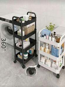 3/4 Tier Mobile Cart With Wheels - Multi-Functional Storage Trolley, Rolling Storage Shelf, Durable Plastic Construction, Easy Assembly, No Tools Required, Space-Saving Storage Rack, Suitable For Kitchen, Bathroom, Office, Bedroom, Bookshelf - Car Storage Rack/Black - View 2