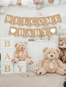 1 Set Rustic Burlap Welcome Banner Neutral Gender Unisex Home Decoration For Housewarming Party Wedding Porch Entryway Farmhouse Style Wall Hanging Sign - khaki - View 3