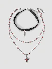 MortiRose 1pc Gothic Punk Pendant Necklace, Cross Necklace, Heart Necklace, Star Necklace, Adjustable Necklace, Layered Necklace, Suitable For Women/Men/Couples Daily Wear, Party Gift, Holiday Gift, Halloween Gift - Multicolor - View 2