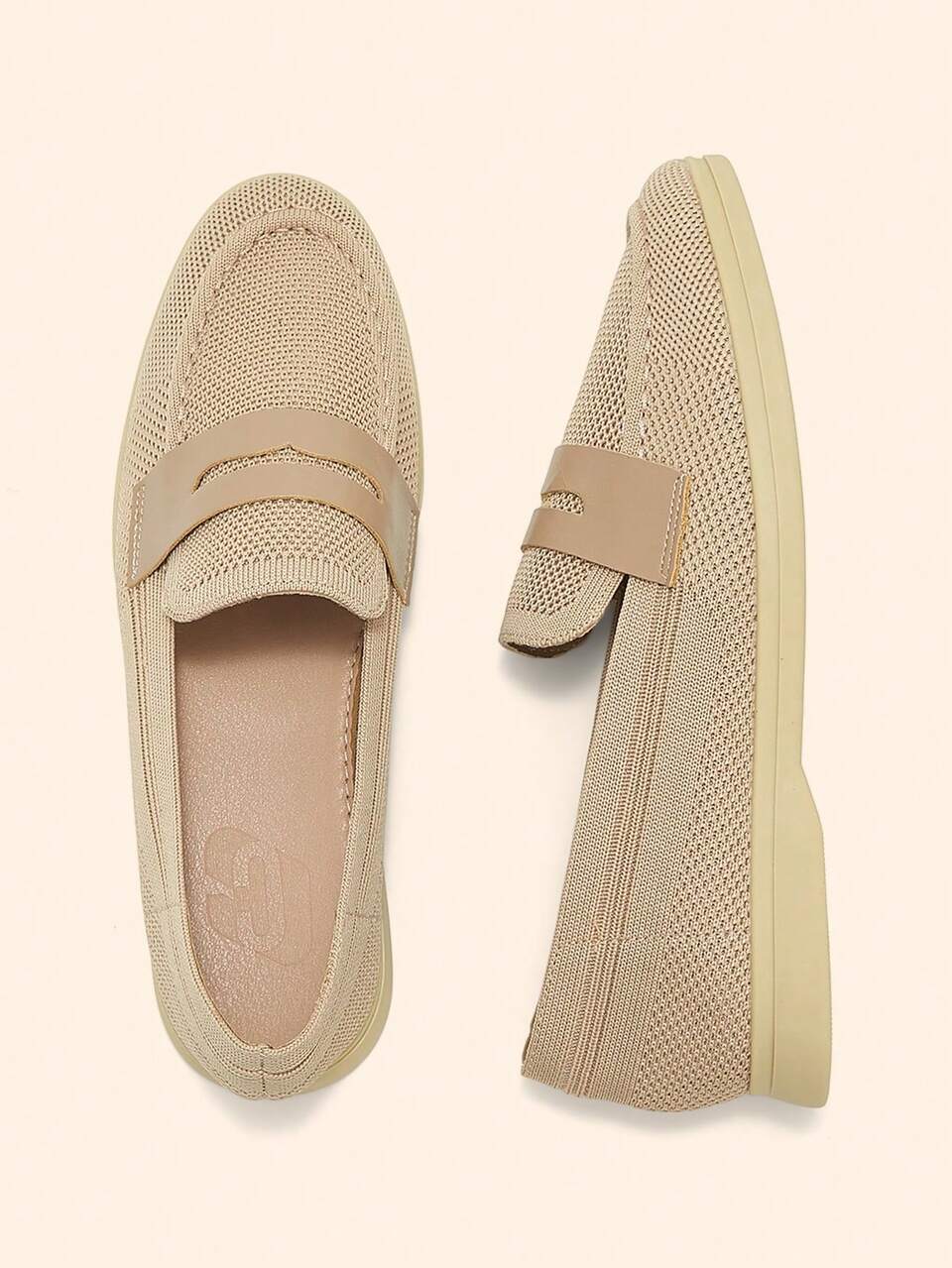 CUCCOO BASICS Fashion Apricot Knitted Surface Comfortable Commuter Women's Flat Loafers Women's Flat Shoes Suitable For Outdoor Shopping And Work Daily Versa