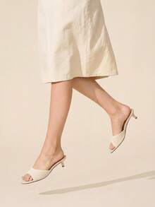 CUCCOO BASICS Women's Stylish Kitten Heel Mule Sandals With Knitted Upper For Summer - Beige - View 7