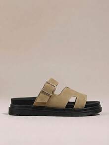 HighSole 女士搭扣设计休闲厚底凉鞋，适合日常穿着，圣诞节也适用 - 卡其色 - 查看 2