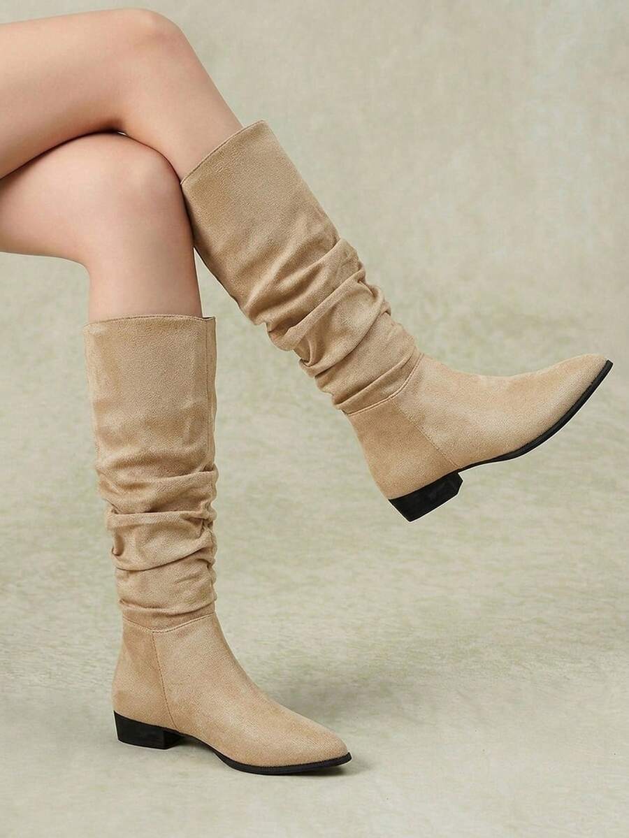 Styleloop Women's Western Boots, Pointed V-Cut Thick Heel Boots, Low Heel Clogs, Zip Knight Boots And Ankle Boots Spring Shoes Fall Shoes - YP Khaki - View 1
