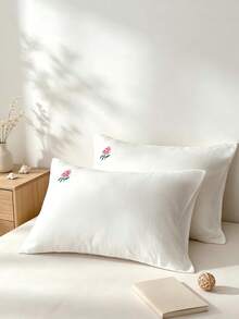 Cirelle 2Pcs Polyester Embroidered Envelope‑Closure Pillowcases Smooth Breathable Polyester Bedding Pillow Protector Case With Envelope Closure (No Insert) - White - View 1