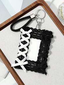 ROMWE Kawaii 1 Dark Wind Creative Personality Black And White Handmade Wrist Strap Woven Bow Lace Lace Acrylic Star Student ID Card Cover DIY Keychain Bag Pendant - Black and White - View 10