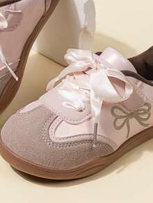 Four Seasons Girls Fashion Versatile Embroidered Bow Children's Fun Cute Children's Sneakers Board Shoes Casual Shoes - Pink - View 3