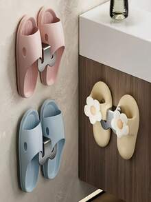 2Pcs No Drill Shoe Rack With Adhesive Strips Polished Surface Slipper Holder Wall Mounted Space Saving Organizer For Bathroom Door Modern Design Beige Green Blue Light Grey Shoe Storage - Multicolor - View 3