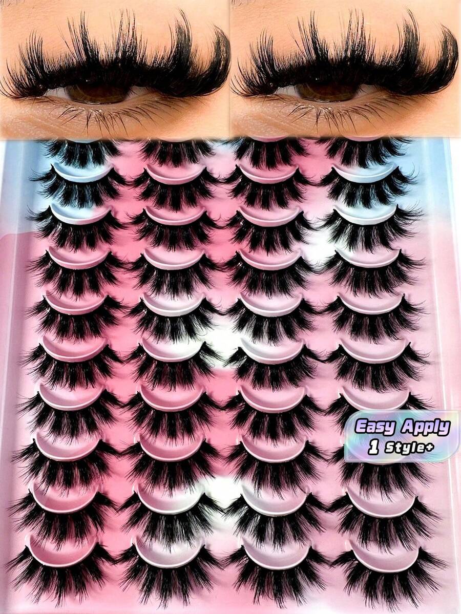 1box Selectable Natural Fluffy Soft Dramatic 3D Mink Style Long Wispy Messy Multi Layered Short Thick Volume False Eyelashes Cilia Faux Cils Extension Makeup Tool Reusable Easy Apply For Women Girls Daily Work Meeting Club Party Wedding Holiday - limited edition - View 1