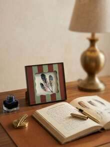 Vintage Picture Frame With Stripe Design, Square Bohemian Photo Frame For Tabletop Decor, Retro & Unique Home Accent - multicolor - View 5