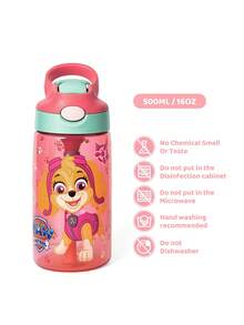 SHEIN | PAW Patrol 16盎司/500毫升卡通圖案水壺，附矽膠吸管與防漏蓋，適合旅行、觀光與學校使用，Tritan材質，返校季 - 紅色 - 查看 4