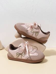Four Seasons Girls Fashion Versatile Embroidered Bow Children's Fun Cute Children's Sneakers Board Shoes Casual Shoes - Pink - View 2
