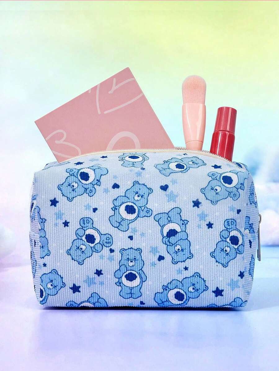 Care Bears Cartoon Blue Care Bear Print Makeup Bag, Sweet Star Heart Pattern Zipper Cosmetic Organizer Pouch For Travel Daily Use - Blue - View 1