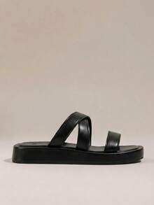 HighSole Spring And Summer Thick Bottom Double Belt Cross Design Open Toe Light And Mature Wind Black Comfortable Casual Sandals Women Wear Daily Street Travel - Black - View 2