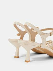 CUCCOO HITCHD French Mesh Rhinestone Pointed Back Empty Sandals Female Gentle Buckle Stiletto High Heels Breathable Embroidery Fairy Style Commuter Shoes - Apricot - View 5