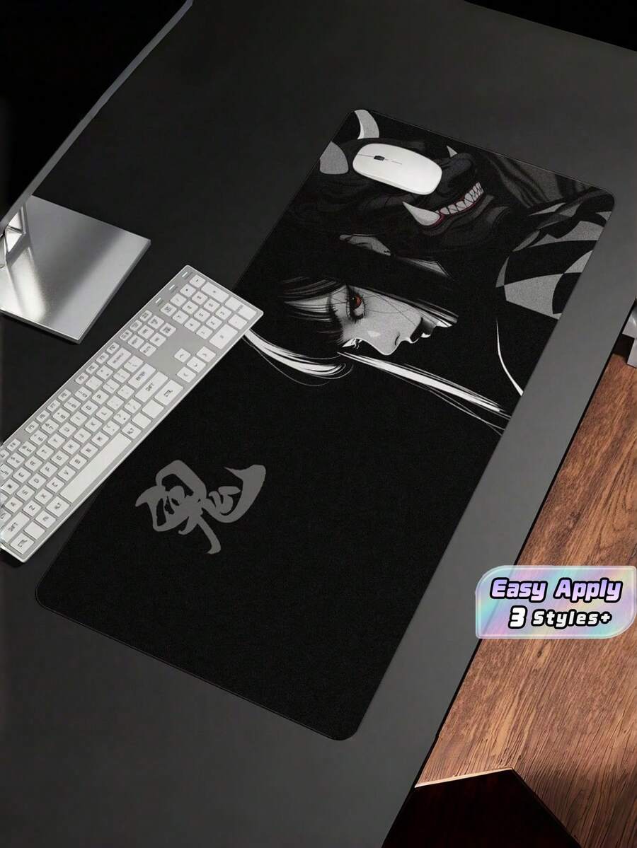1pc Japanese Oni Mask Girl Control Mousepad XXL Large Extended Non Slip Rubber Base Desk Mat For Keyboard Mouse Gaming Setup Office Home Computer Laptop Smooth Surface Durable Wear Resistant Easy Clean Portable Practical Gift For Gamers - View 1