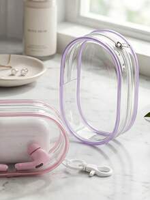1PC Minimalist Practical Portable Hook Organizer Pouch,Portable Mini Transparent Zipper Storage Bag, Compact Multifunctional Storage Bag, Headphone And Charger Case With Keychain, Transparent Travel Accessories For Travel Storage Bag - Multicolor - View 7