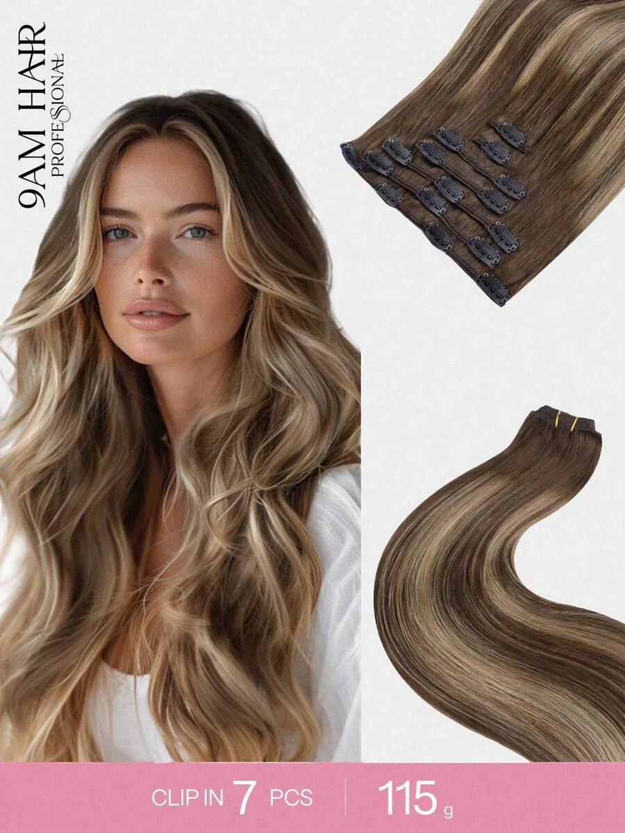 7PCS Straight Clip In Hair Extensions 100% Real Human Hair 14-24 Inch 115G Double Weft Invisible Clip Hair Extensions Remy Natural Human Hair For Women Girls Daily Use - S4/26/4 - View 1