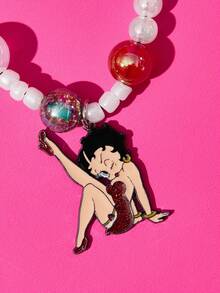 Betty Boop x SHEIN 時尚鋅合金粉色手工串珠女士手機鍊 可愛手機掛繩 手機吊飾 愛心 親吻 禮物靈感 派對 節慶 情人節 - 混色 - 查看 2