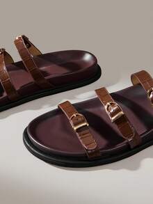 Solecia Women's New Fashion Brown Comfortable Flat Beach Sandals For Vacation - Brown - View 10