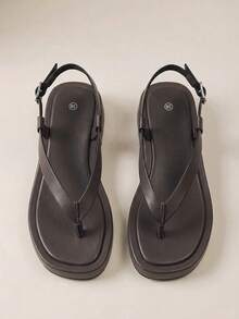 HighSole 春夏新款可調節扣設計夾腳露趾厚底增高涼鞋 都市極簡風 柔軟舒適 防滑 通勤逛街 海邊度假 音樂節 百搭夏季穿搭 - 淺咖啡色 - 查看 5