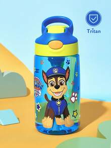 SHEIN | PAW Patrol 16盎司/500毫升卡通圖案水瓶，附矽膠吸管與防漏蓋，適合旅行、觀光與學校使用，Tritan材質，返校季 - 藍色 - 查看 1