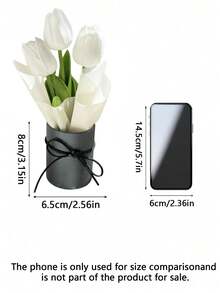 Mini Round Gift Box Artificial White Tulip Bouquet, Silk Fake Flower With Black Bow Decor, Aesthetic Dried Flower Ornament For Bedroom Table Wedding Party Home Decor Gift - White - View 3
