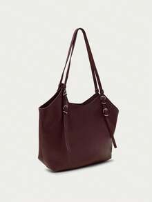 Nöista Burgundy Shoulder Bag With Adjustable Buckle Straps, A Relaxed Shape, And Subtle Side Detaililing - Burgundy - View 7