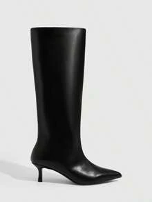 Daringsoles 女款 2026 秋冬新款黑色尖頭小貓跟膝高靴，百搭優雅長靴，通勤風格 - 黑色 - 查看 6