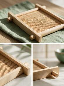 Haus Hana 6Pcs Bamboo Square Coaster, Japanese‑Style Well‑Shaped Teacup Holder, Heat‑Resistant Anti‑Scald Bamboo Tea Tray, Decorative Cup Mat, Practical Table Ornament For Kung Fu Tea Set, Home Tabletop Tea Ceremony Daily Use Decor Accessories - Multicolor - View 10