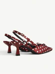 CUCCOO CHICEST Ladies Summer Fashion Polka Dot Brown Satin Bow Back Empty Stiletto Sandals Elegant Commuter Party Vacation - Brown - View 6