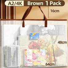 A Large Portable Tutoring Bag, Simple Transparent Grid File Bag, A2A3A4 Large Art Tool Bag, Suitable For Holiday Tutoring, Textbook Storage, Art Training, Painting Tool Storage. - A - View 7