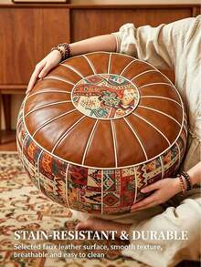 1pc Bohemian Floral Embroidered Storage Ottoman (Without Filling), Soft Hidden Clothing And Toy Storage, Waterproof Pu Leather, Providing Comfortable Experience For Every Home Space, Suitable For Living Room, Bedroom, And Entryway, Single Piece For - Coffee Brown - View 7