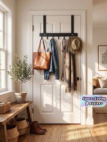 Ever Blooming Over-The-Door Hook Organizer Rack, Easy To Install, Stylish Side-Of-Door Storage Rack With Hanging Hooks - Damage-Free Installation, Multi-Function Metal Hooks For Coats And Hats, Bedroom Door Storage Rack, Easy Assembly, Sturdy And - Multicolor - View 2