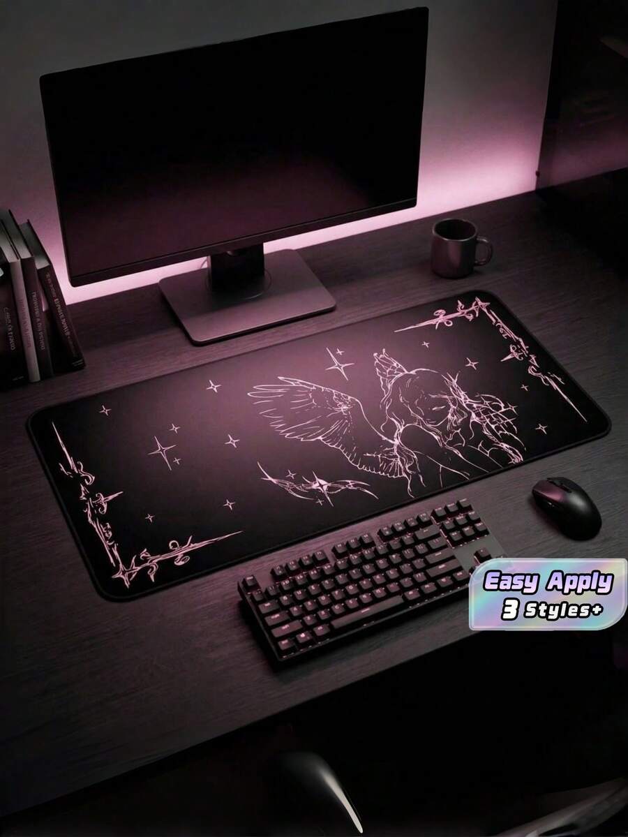 1pc Crying Angel Illustration Desk Mat Gothic Mouse Pad Non Slip Rubber Base Extended Gaming Pad For Desktop Decor Office Home Computer Laptop Keyboard Smooth Surface Durable Wear Resistant Easy Clean Practical Gift For - View 1
