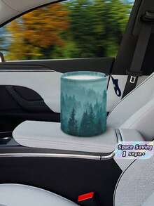 1 Peça Lixeira Portátil Compacta para Carro em Plástico Durável, à Prova de Vazamentos, Impermeável e à Prova de Odores, Fácil de Limpar, Padrão Silencioso Misty Pine Forest Verde, Organizador Automotivo Unissex para Carro, Camping, Cozinha, Viagem, Outdoor e Road Trip, Decoração e Presente - Multicolorido - Visão 1