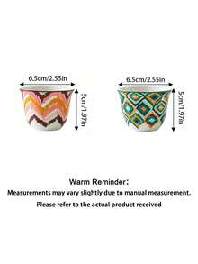 8pcs Bohemian Ikat Diamond & Zigzag Pattern Ceramic Tea Cup Set, Per Color Stackable Hand-Painted Mini Porcelain Mug, Suitable For Coffee, Kung Fu Tea, Home Gift - Multicolor - View 3