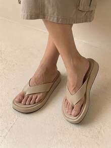 HighSole 女款露趾極簡主義涼鞋 海邊度假 音樂節穿搭 - 卡其色 - 查看 5