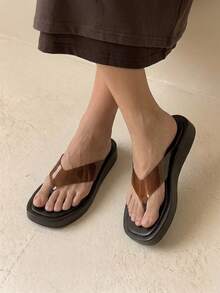 HighSole 春夏新款露趾厚底增高女款涼鞋 適合購物、海邊度假 - 透明棕色 - 查看 3