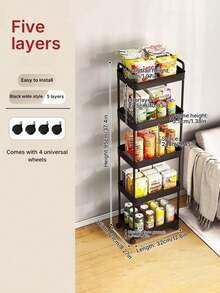Rolling Plastic Storage Cart With Handle - Multi-Functional Floor-Standing Plastic Storage Shelf, Suitable For Kitchen And Bathroom Storage, Movable Drainage Rack, Ideal For Holiday Gatherings, Back-To-School Supplies, And New Year's Plans - Multicolor - View 17