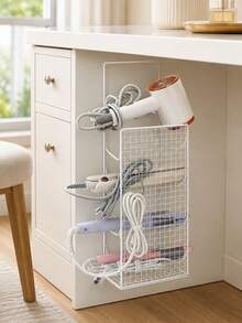 No Drill Wall Mounted Hair Tool Organizer Large Capacity 4 Compartment Storage Rack Holds Hair Dryer Curling Iron Flat Iron With Hooks Space Saving Bathroom Accessory - Multicolor - View 7