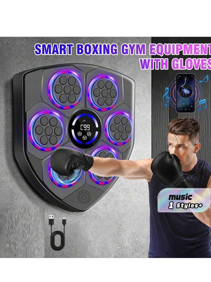 Wall‑Mounted Smart Music Boxing Machine With Boxing Gloves, 9 Modes & Speed Settings, Bluetooth Connected Punching Trainer With Hit Counter, Home Gym Workout Equipment - Multicolor - View 1