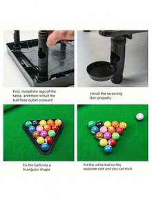 1set Portable Mini Billiards Game Kit Mini Snooker American Pool Table Set With 2 Cues 11 Balls Improve Hand Eye Coordination Strategic Thinking Fun Desktop Game For All Ages Family Office Travel Interactive Leisure Entertainment Toy - Multicolor - View 4