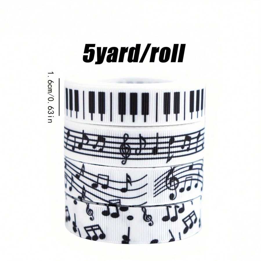 1/4 Packs Music Note & Piano Key Ribbons, Black White Decorative Ribbon For Christmas, Valentine's Day, Wedding, Gift Wrapping & Holiday Crafts, Multipurpose Decor Ribbon, Perfect For Thanksgiving - Multicolor - View 1