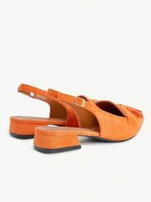 CUCCOO CHICEST Suede Fringed Pointed Toe Low Heel Strap Shoes, Elegant Closed Toe Slingback Commuter Women's Sandals Fall Shoes - Orange - View 6