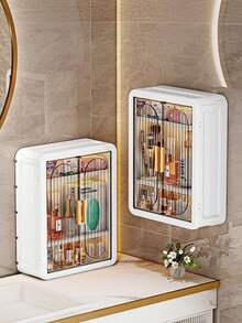 Wall‑Mounted No Drill Kitchen Storage Cabinet Double Door Transparent Visible Spice Organizer With Hooks Hanging Condiment Storage Shelf For Kitchen - Multicolor - View 10