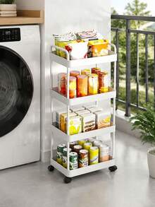 Rolling Plastic Storage Cart With Handle - Multi-Functional Floor-Standing Plastic Storage Shelf, Suitable For Kitchen And Bathroom Storage, Movable Drainage Rack, Ideal For Holiday Gatherings, Back-To-School Supplies, And New Year's Plans - Multicolor - View 12