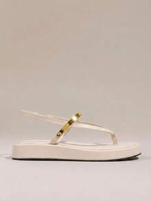 HighSole 女款舒適休閒厚底夾腳涼鞋 綁帶方頭 夏季日常通勤極簡咖啡色厚底涼鞋 - 杏色 - 查看 2