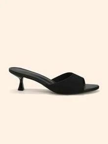CUCCOO BASICS Women Black Knitted Stiletto Heeled Sandals Slip On Kitten Heel Mules Open Toe Summer Party Shoes - Black - View 3