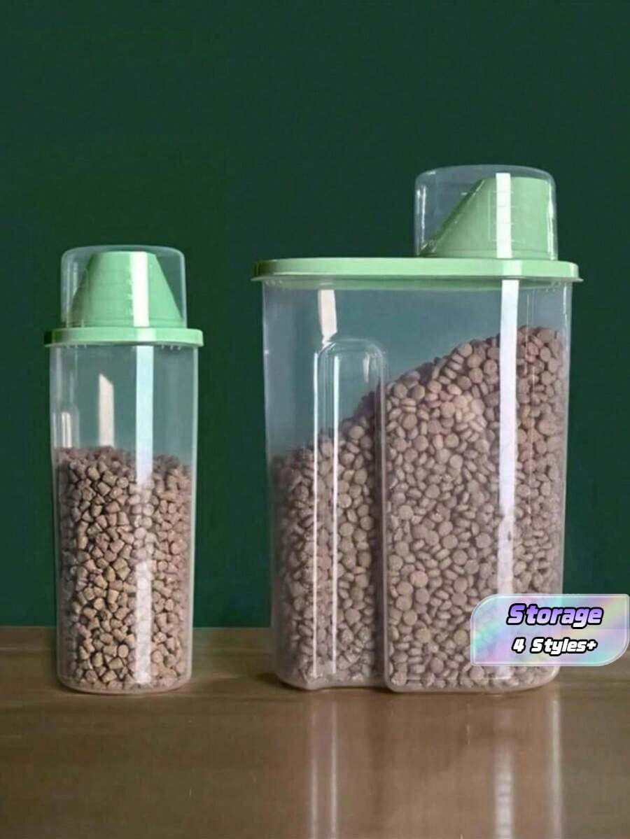 1 Transparent Random Pet Food Storage Box, Suitable For Dog And Cat Food Storage, Airtight Grain Storage Jar, Clear Plastic Bottle With Cap, Grain Storage Container, Kitchen Lunch Bucket, Dog Food And Cat Food - 1.9L-2.5L - View 1